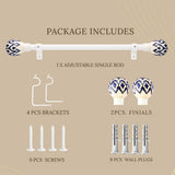 Handpainted Bloom Ceramic Finial Extendable Curtain Rod White 19MM (Hardware Included)