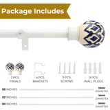 Handpainted Bloom Ceramic Finial Extendable Curtain Rod White 19MM (Hardware Included)