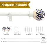 Handpainted Bloom Ceramic Finial Extendable Curtain Rod White 19MM (Hardware Included)