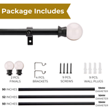 Glass Ball Finial Extendable Curtain Rod Black 19MM (Hardware Included)