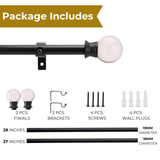 Glass Ball Finial Extendable Curtain Rod Black 19MM (Hardware Included)