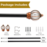 Glass Metal Royal Finial Extendable Curtain Rod Black 19MM (Hardware Included)