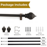 Conch Wood Finial Extendable Curtain Rod Black 19MM (Hardware Included)