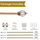 Glass Metal Royal Finial Extendable Curtain Rod Gold 19MM (Hardware Included)