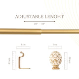 Distressed White Carved Wood Finial Extendable Curtain Rod Gold 19MM (Hardware Included)
