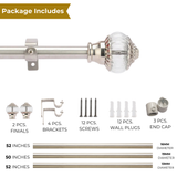 Glass Metal Regal Finial Extendable Curtain Rod SS 19MM (Hardware Included)
