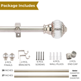 Glass Metal Regal Finial Extendable Curtain Rod SS 19MM (Hardware Included)