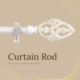 Baroque Wood Finial Extendable Curtain Rod White 25MM (Hardware Included)