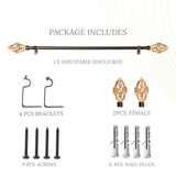Brown Baroque Wood Finial Extendable Curtain Rod Black 19MM (Hardware Included)