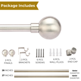 SS Ball Finial Extendable Curtain Rod SS 19MM (Hardware Included)