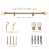 Marble Ball Finial Extendable Curtain Rod Gold 19MM (Hardware Included)
