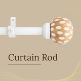 White Distressed Wooden Finial Extendable Single Curtain Rod White 19MM (Hardware Included)