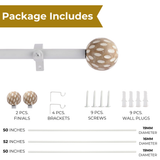 White Distressed Wooden Finial Extendable Single Curtain Rod White 19MM (Hardware Included)