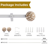 White Distressed Wooden Finial Extendable Single Curtain Rod White 19MM (Hardware Included)