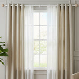 White Distressed Wooden Finial Extendable Single Curtain Rod White 19MM (Hardware Included)