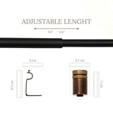 Rustic Drum Wooden Finial Extendable Single Curtain Rod Black 19MM (Hardware Included)
