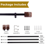 Rustic Drum Wooden Finial Extendable Single Curtain Rod Black 19MM (Hardware Included)