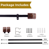 Rustic Drum Wooden Finial Extendable Single Curtain Rod Black 19MM (Hardware Included)