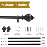 Epitome Wood Finial Extendable Curtain Rod Black 19MM (Hardware Included)
