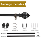 Epitome Wood Finial Extendable Curtain Rod Black 19MM (Hardware Included)