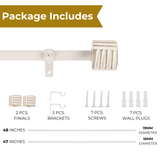 Linear White Distressed Finial Extendable Single Curtain Rod White 19MM (Hardware Included)