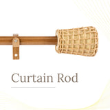 White Distressed Cane Wrap Finial Extendable Single Curtain Rod Beige 19MM (Hardware Included)