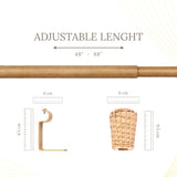 White Distressed Cane Wrap Finial Extendable Single Curtain Rod Beige 19MM (Hardware Included)