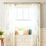 White Distressed Cane Wrap Finial Extendable Single Curtain Rod Beige 19MM (Hardware Included)