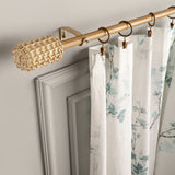 Drum Cane Wrap Finial Extendable Single Curtain Rod Beige 19MM (Hardware Included)