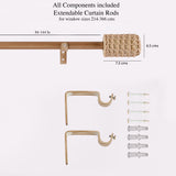 Drum Cane Wrap Finial Extendable Single Curtain Rod Beige 19MM (Hardware Included)