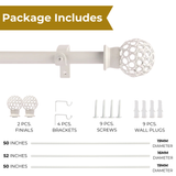 VENTILIA METAL FINIAL EXTENDABLE CURTAIN ROD WHITE 25MM (HARDWARE INCLUDED)