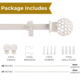 VENTILIA METAL FINIAL EXTENDABLE CURTAIN ROD WHITE 25MM (HARDWARE INCLUDED)