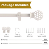 VENTILIA METAL FINIAL EXTENDABLE CURTAIN ROD WHITE 25MM (HARDWARE INCLUDED)