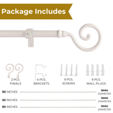 SPIRAL METAL FINIAL EXTENDABLE CURTAIN ROD WHITE 19MM (HARDWARE INCLUDED)