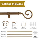 SPIRAL METAL FINIAL EXTENDABLE CURTAIN ROD GOLD 19MM (HARDWARE INCLUDED)