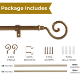 SPIRAL METAL FINIAL EXTENDABLE CURTAIN ROD GOLD 19MM (HARDWARE INCLUDED)