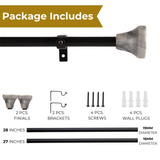 MARBLE HEX FINIAL EXTENDABLE CURTAIN ROD BLACK 19MM (HARDWARE INCLUDED)