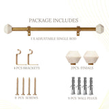 MARBLE HEX FINIAL EXTENDABLE CURTAIN ROD GOLD 19MM (HARDWARE INCLUDED)