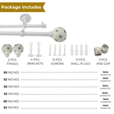 Grey Polka Ceramic Finial Extendable Double Curtain Rod White 19MM (Hardware Included)