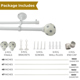 Grey Polka Ceramic Finial Extendable Double Curtain Rod White 19MM (Hardware Included)