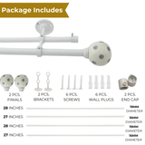 Grey Polka Ceramic Finial Extendable Double Curtain Rod White 19MM (Hardware Included)
