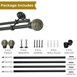 Engraved Metal Finial Extendable Double Curtain Rod Black 19MM (Hardware Included)