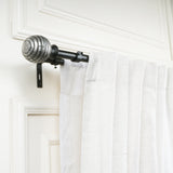 Engraved Metal Finial Extendable Double Curtain Rod Black 19MM (Hardware Included)