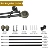 Engraved Metal Finial Extendable Double Curtain Rod Black 19MM (Hardware Included)