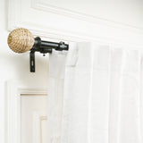 Wicker Weave Finial Extendable Double Curtain Rod Black 19MM (Hardware Included)