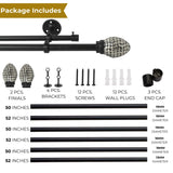 Metal Stud Finial Extendable Double Curtain Rod Black 19MM (Hardware Included)