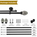 Metal Stud Finial Extendable Double Curtain Rod Black 19MM (Hardware Included)