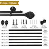 Metal Weave Finial Extendable Double Curtain Rod Black 19MM (Hardware Included)