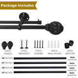 Metal Weave Finial Extendable Double Curtain Rod Black 19MM (Hardware Included)