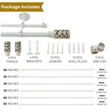 Handpainted Cylinder Ceramic Finial Extendable Double Curtain Rod White 19MM (Hardware Included)